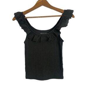 American Eagle Dark Gray Ruffled Crop Tank